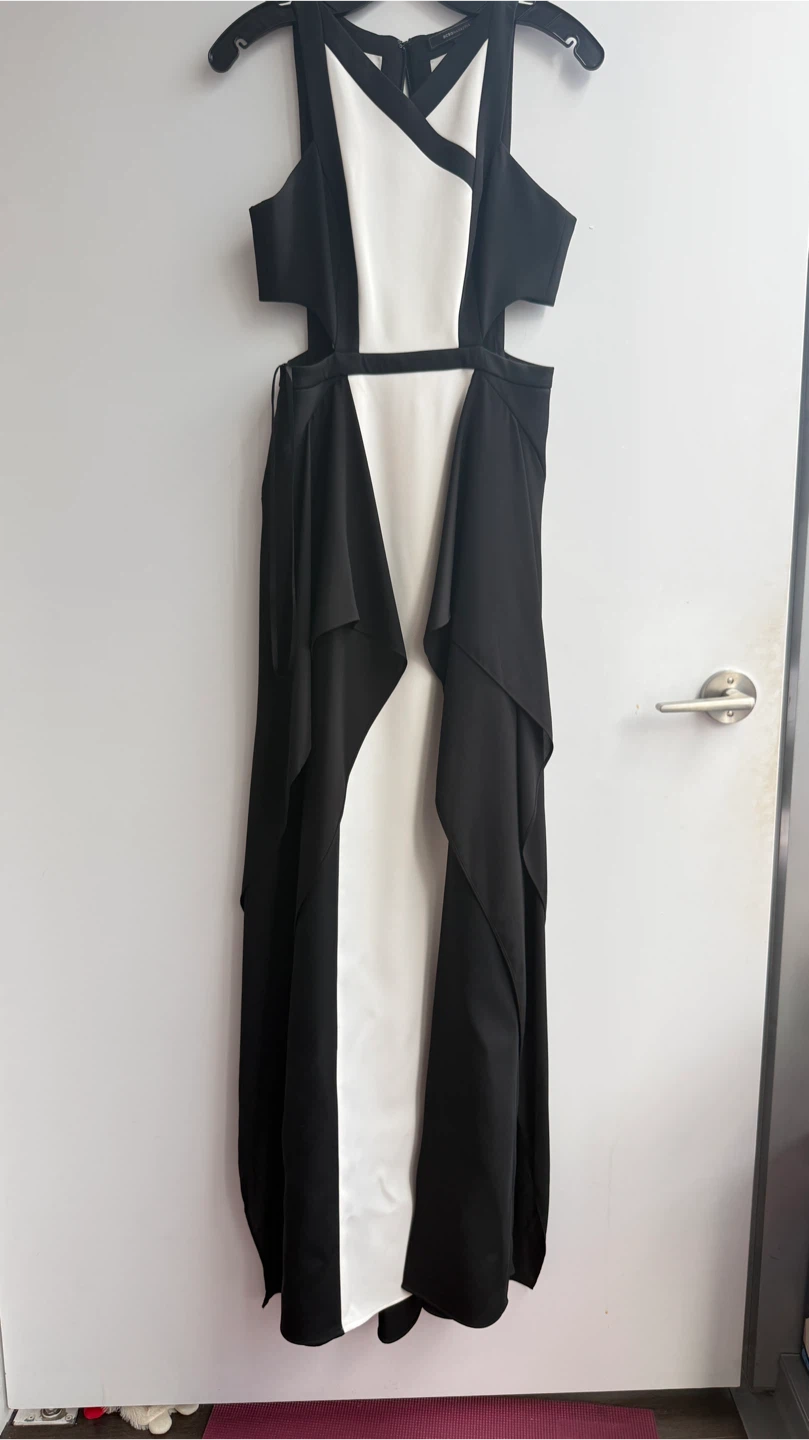 BCBGMAXAZRIA Black and White Cutout Maxi Dress