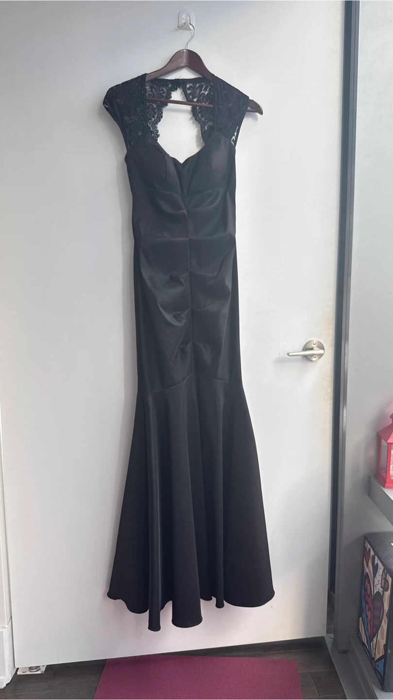 Xscape Black Lace Trim Evening Gown