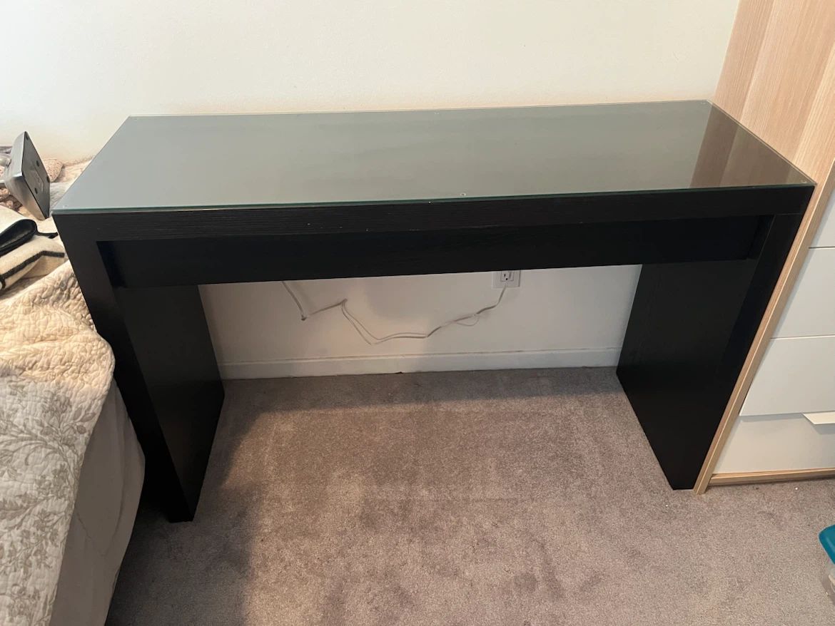 Black Glass Top Console Table/Desk