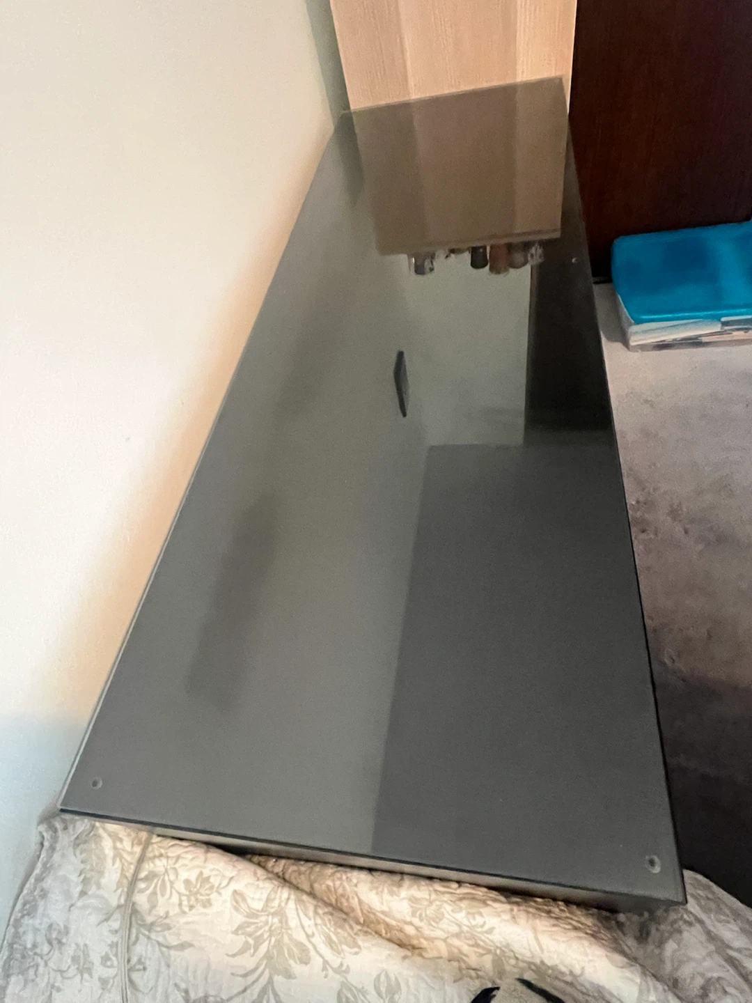 Black Glass Top Console Table/Desk - photo 2