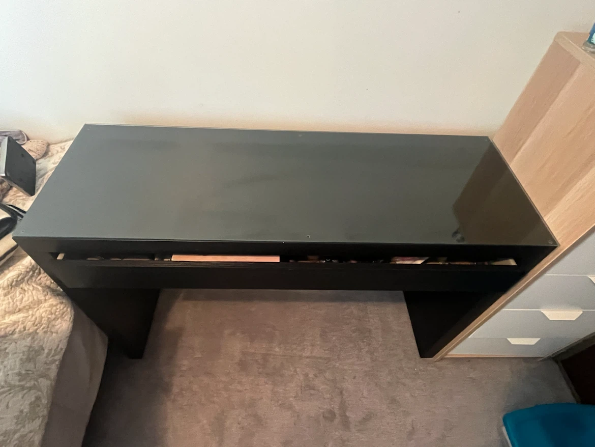 Black Glass Top Console Table/Desk - photo 3
