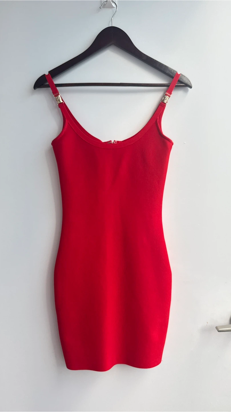 Red Bodycon Dress with Silver Buckle Straps