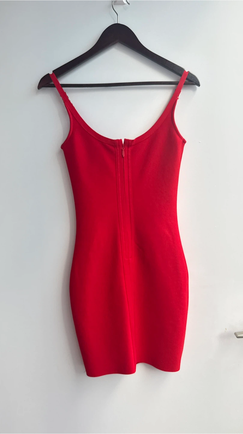 Red Bodycon Dress with Silver Buckle Straps - photo 4