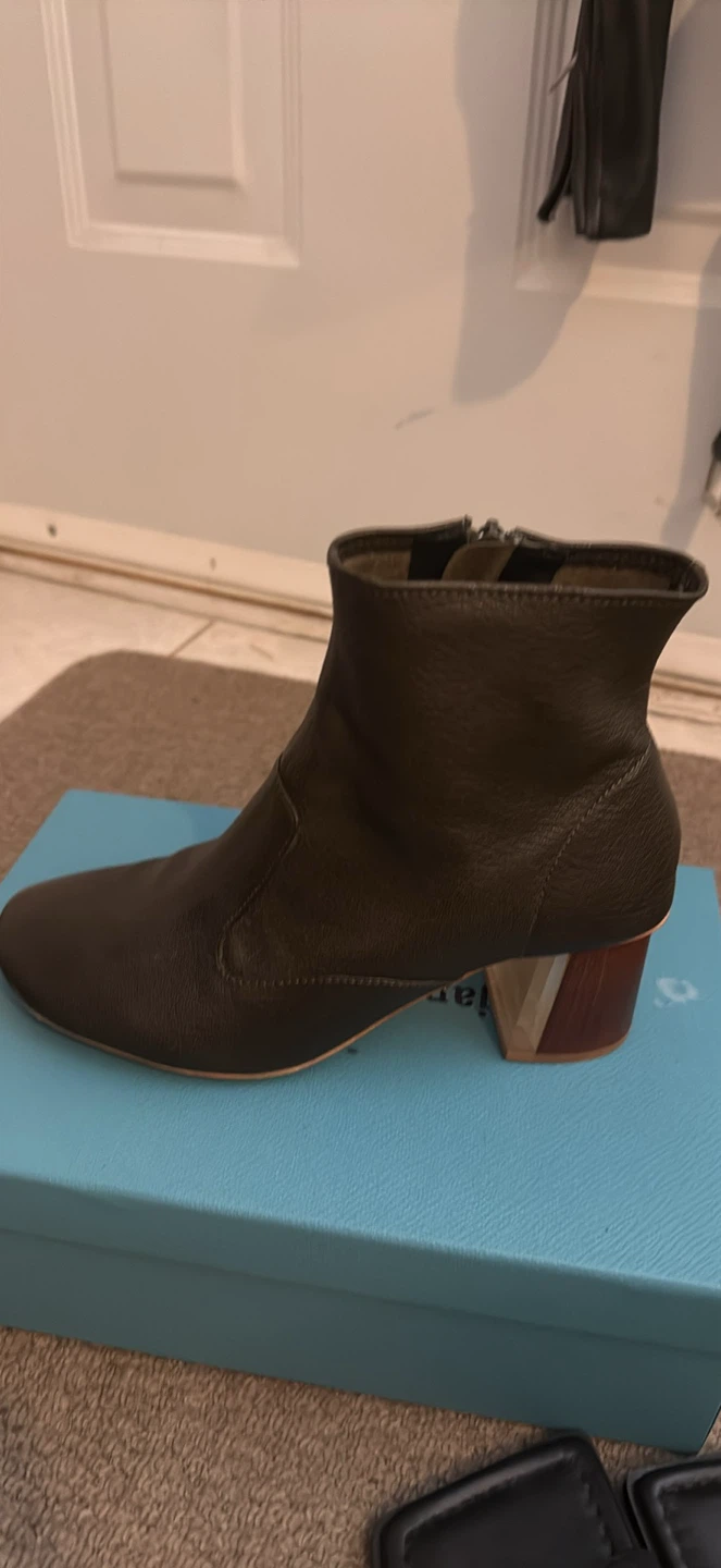 Olive Green Leather Ankle Boots