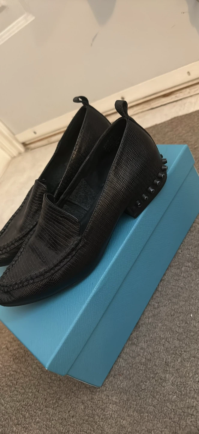 Black Loafers with Studded Heel
