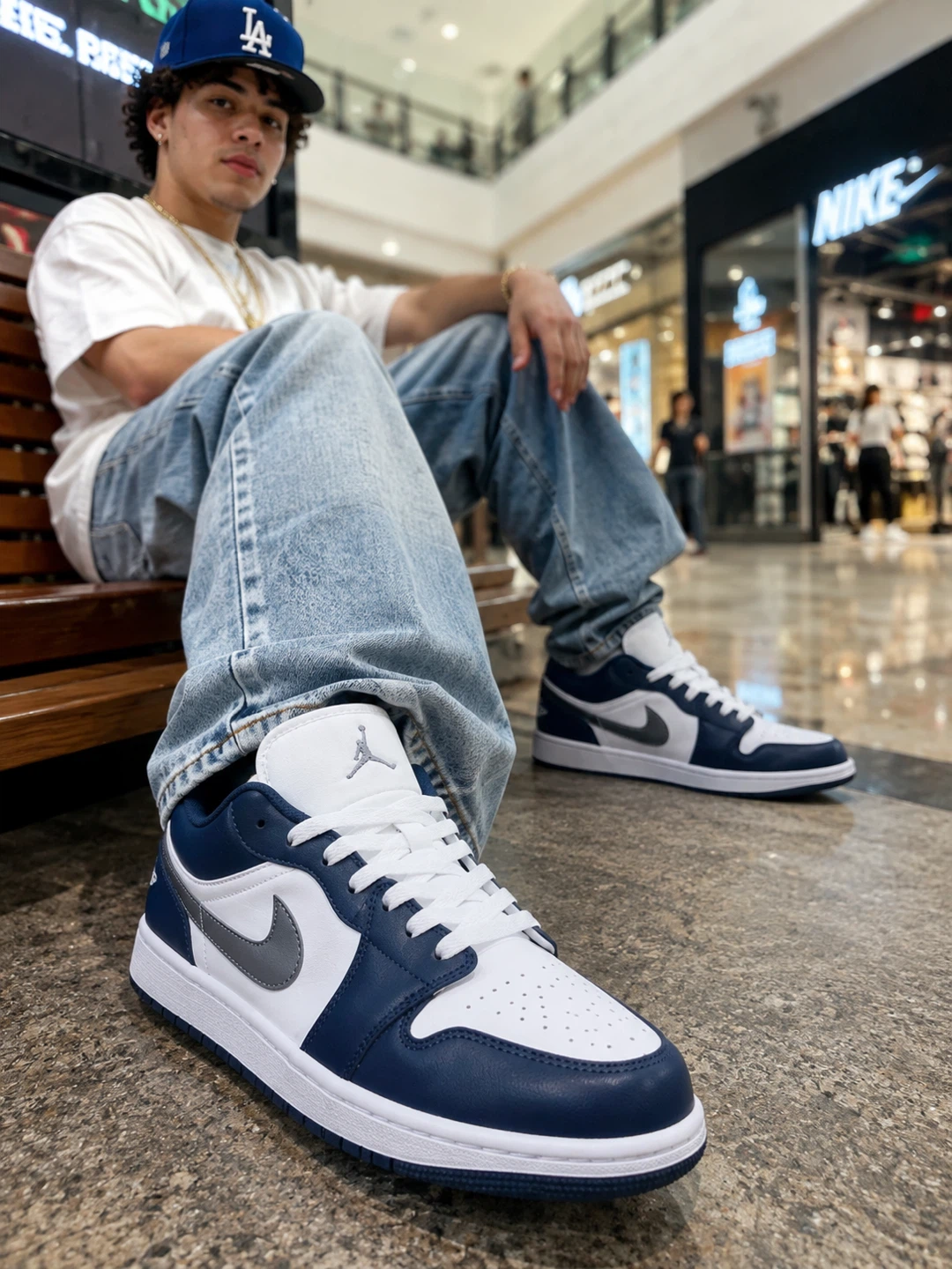 Nike Air Jordan 1 Low Men's Shoes White/Blue Size 10.5