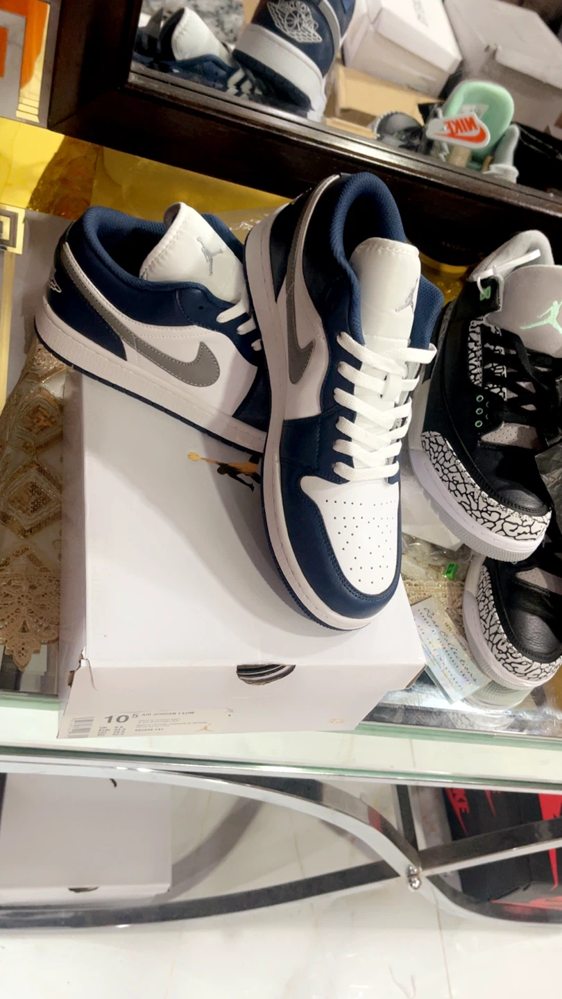 Nike Air Jordan 1 Low Men's Shoes White/Blue Size 10.5 - photo 2