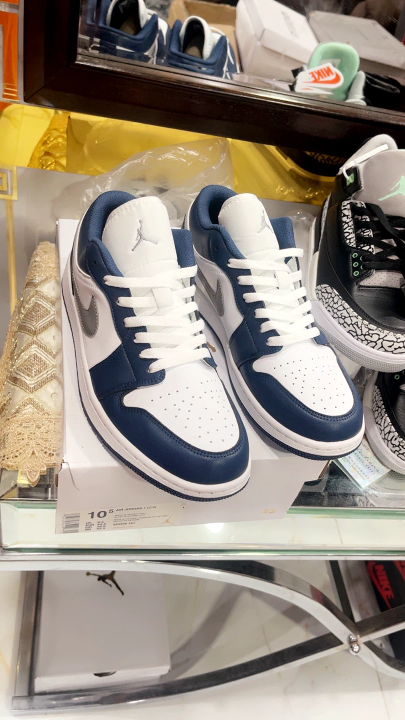 Nike Air Jordan 1 Low Men's Shoes White/Blue Size 10.5 - photo 3