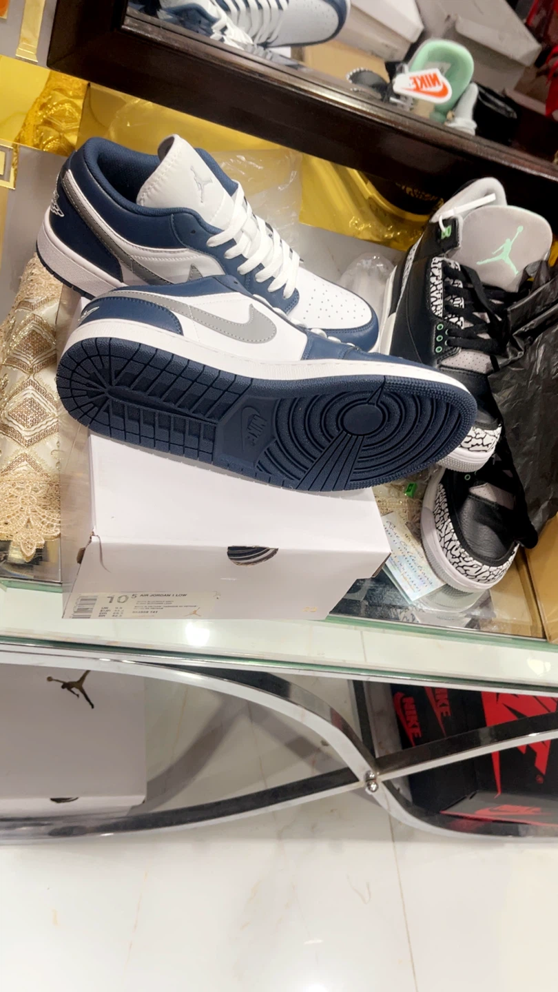 Nike Air Jordan 1 Low Men's Shoes White/Blue Size 10.5 - photo 5