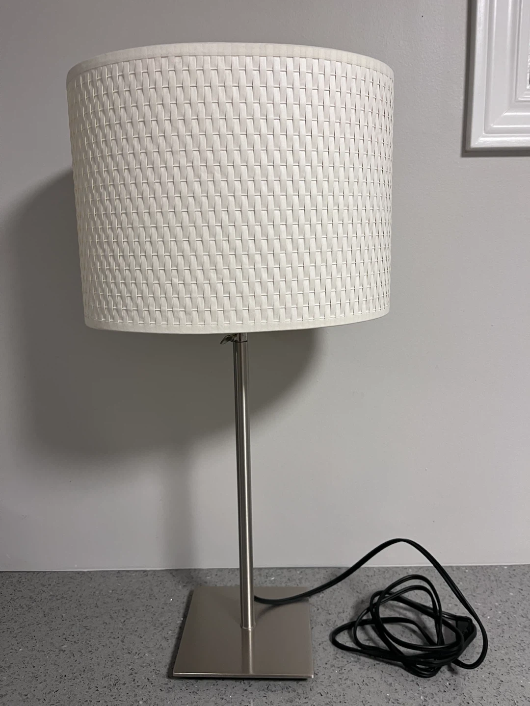 White Basketweave Table Lamp