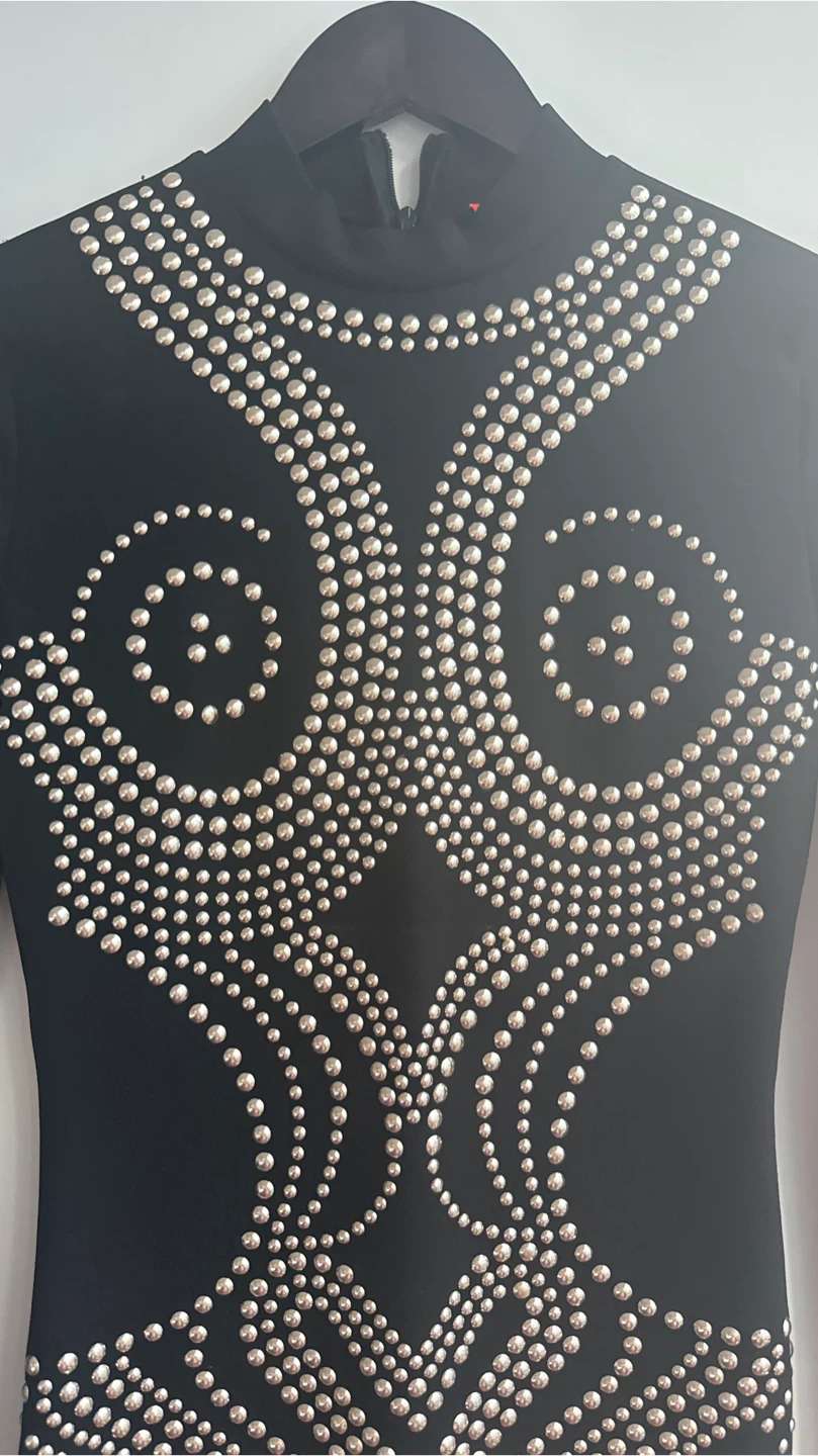 Black Studded Long Sleeve Mini Dress - photo 2
