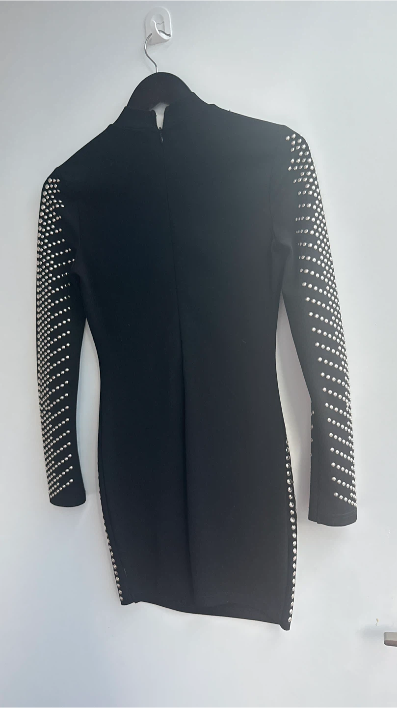 Black Studded Long Sleeve Mini Dress - photo 3
