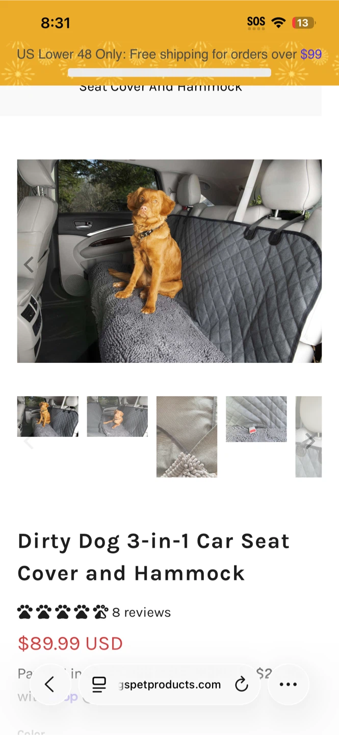 Dirty Dog 3-in-1 Car Seat Cover & Hammock