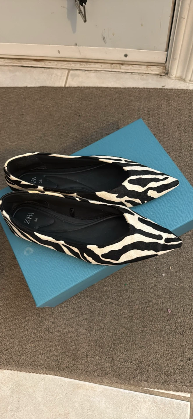 Zara Zebra Print Pointed Ballet Flats
