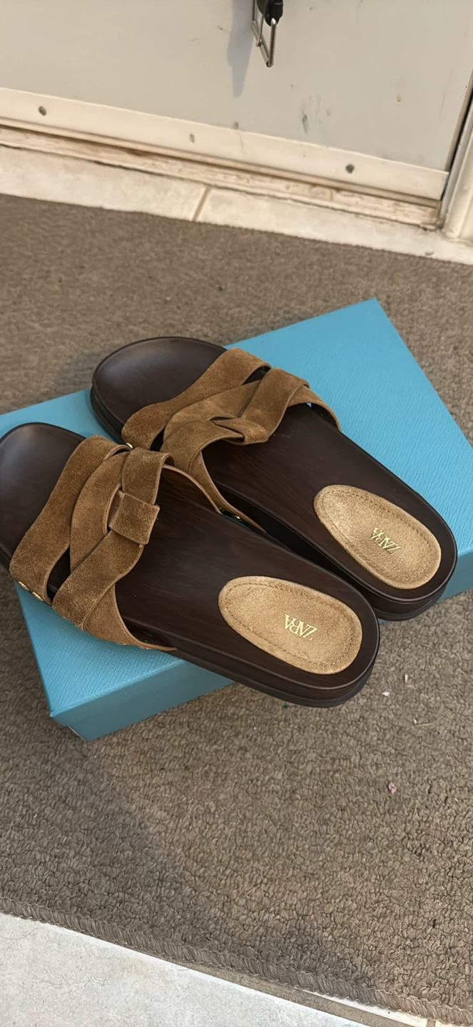Zara Women's Brown Suede Slides