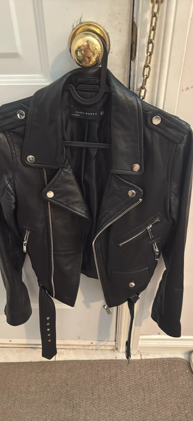 ZARA WOMAN Black Leather Biker Jacket