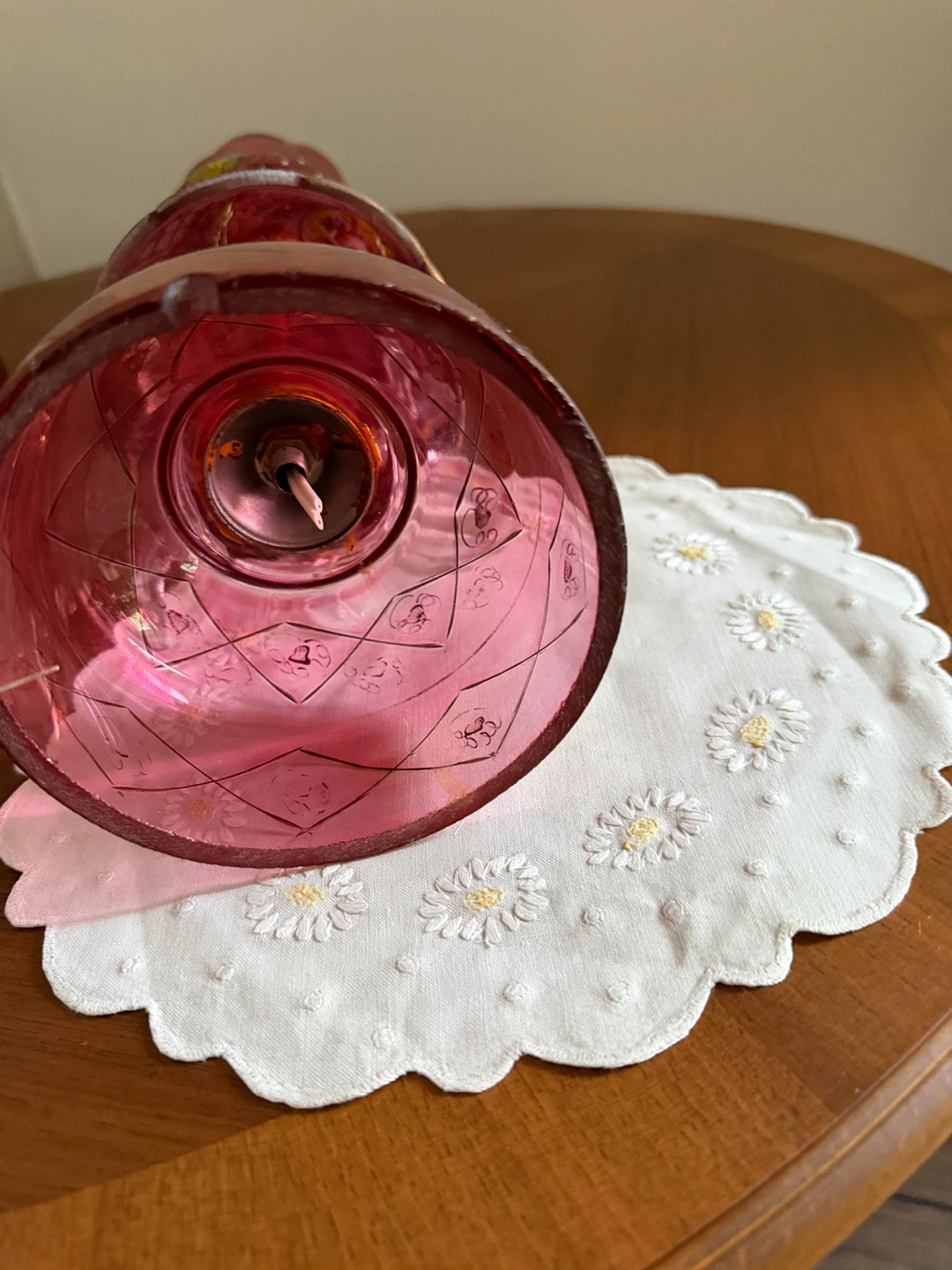 Pair of Vintage Cranberry Glass Qajar Portrait Lamps - photo 3