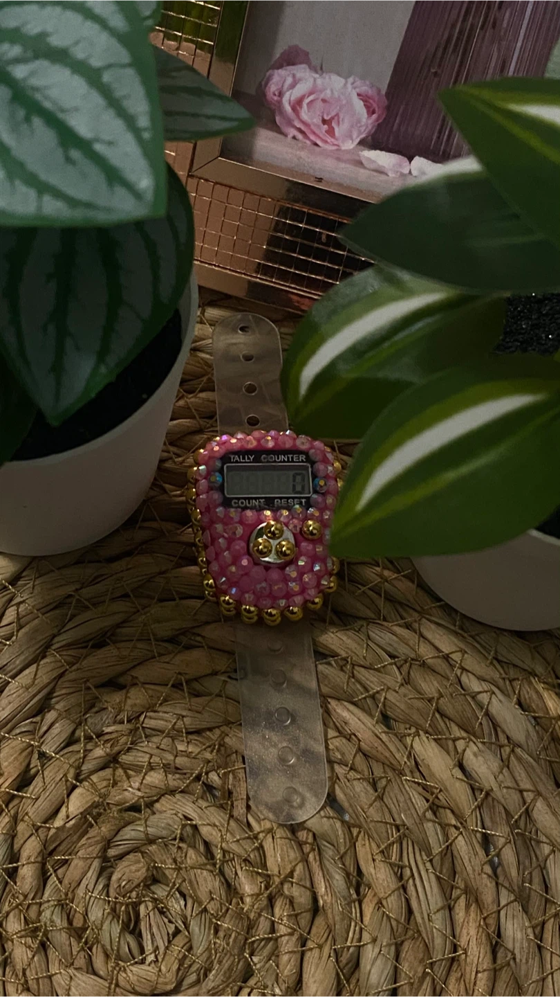 Pink Bejewelled Tally Counter Watch