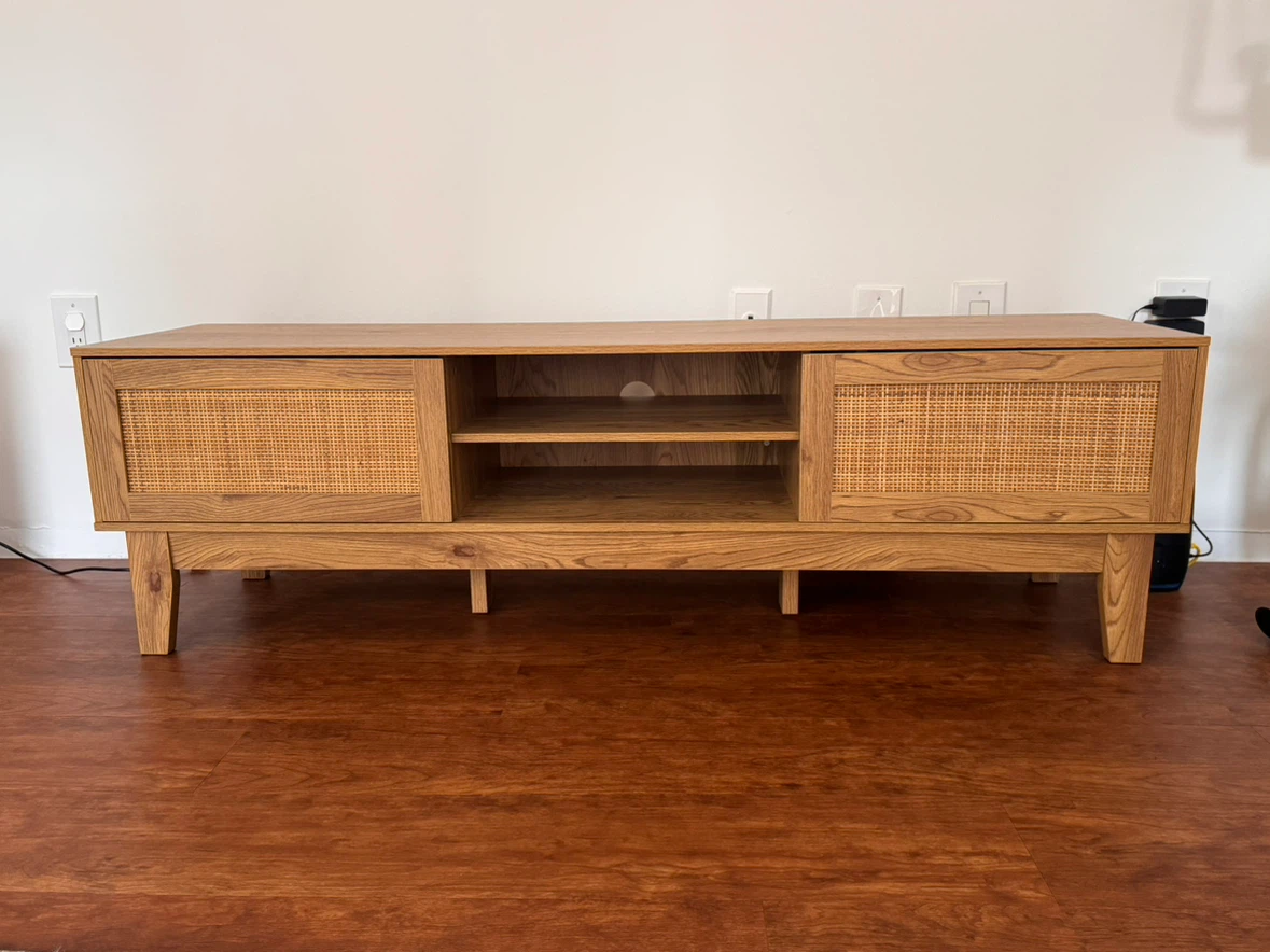 Wooden TV Stand with Rattan Doors - photo 2