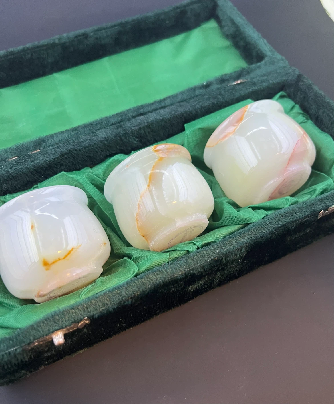 Vintage Onyx Shot Glass Set with Velvet Box