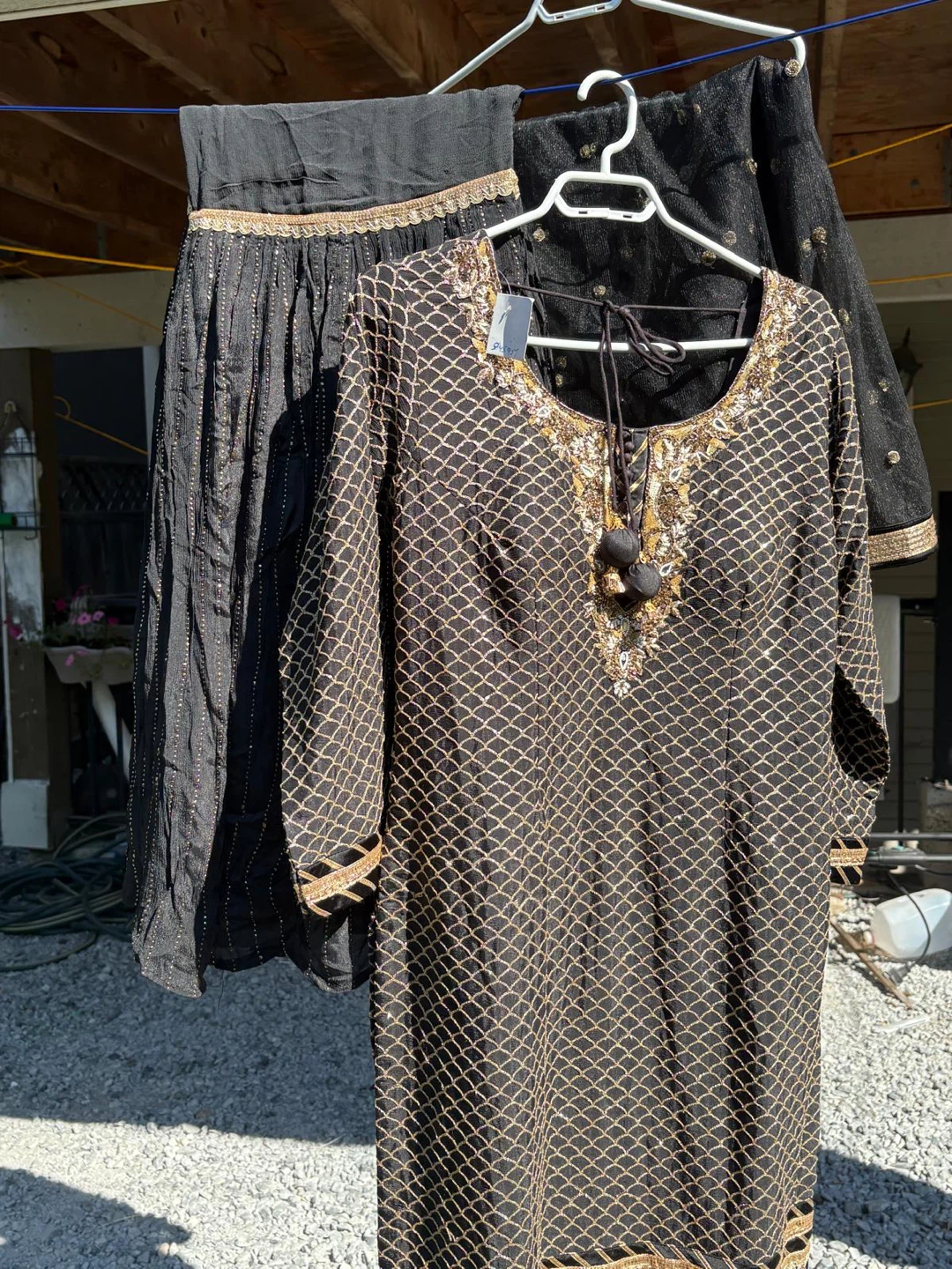 Black & Gold Embroidered Kurti and Skirt Set
