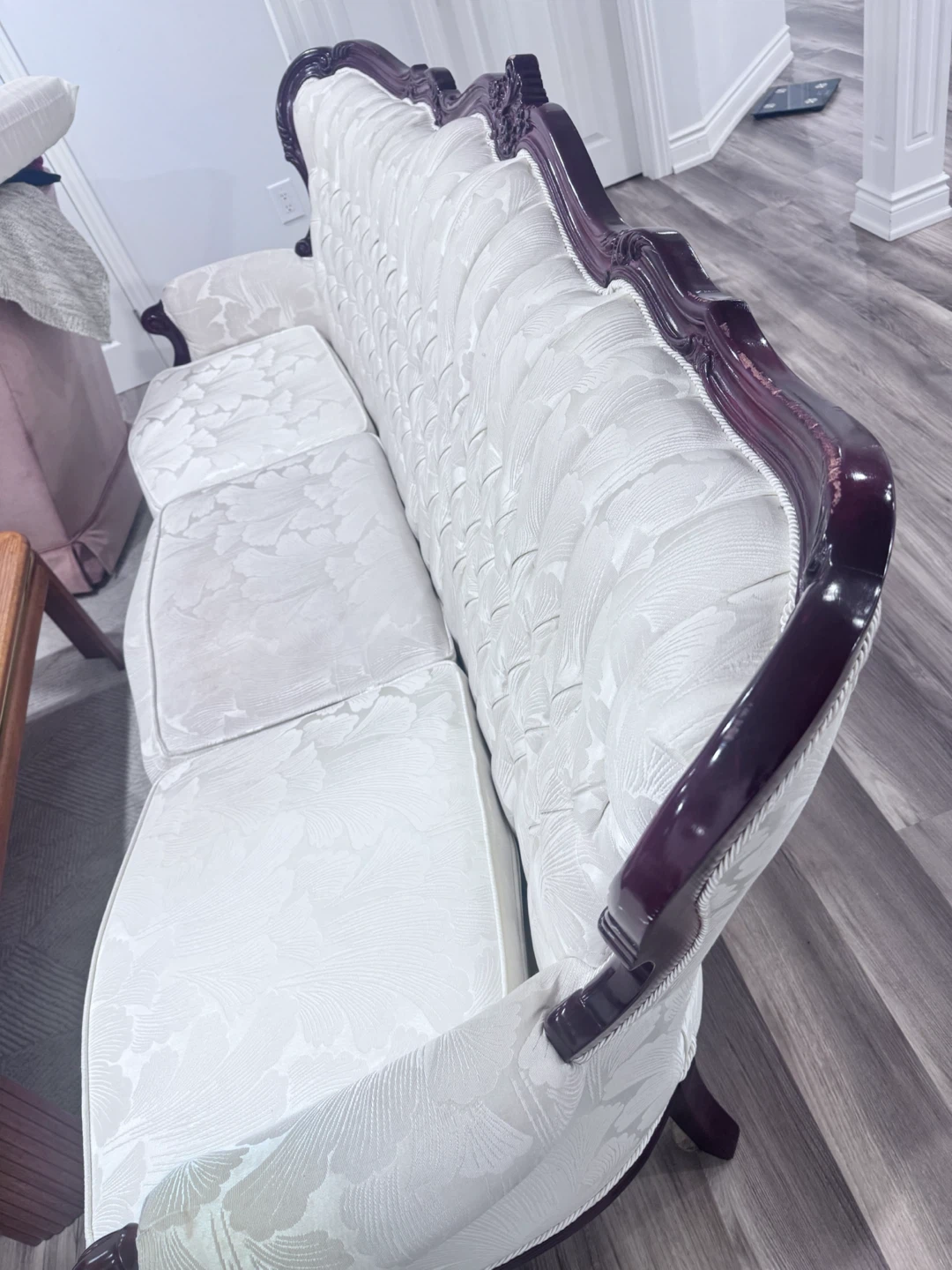 Victorian Style Sofa - White Damask Upholstery - photo 2