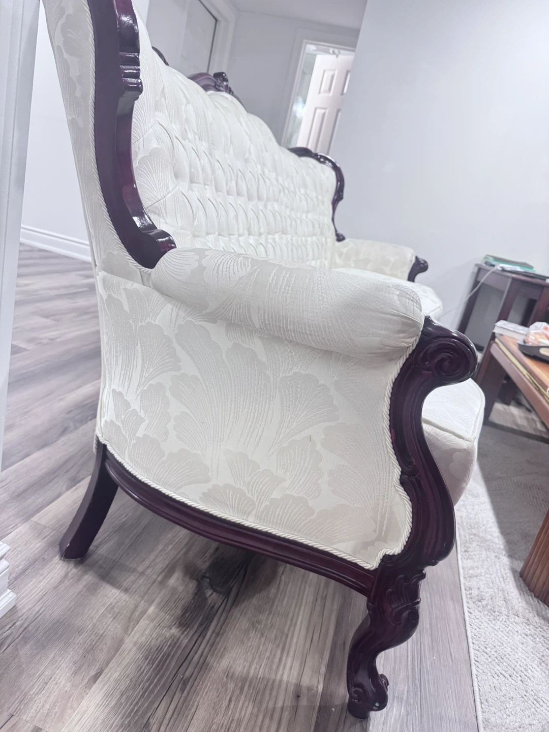 Victorian Style Sofa - White Damask Upholstery - photo 3