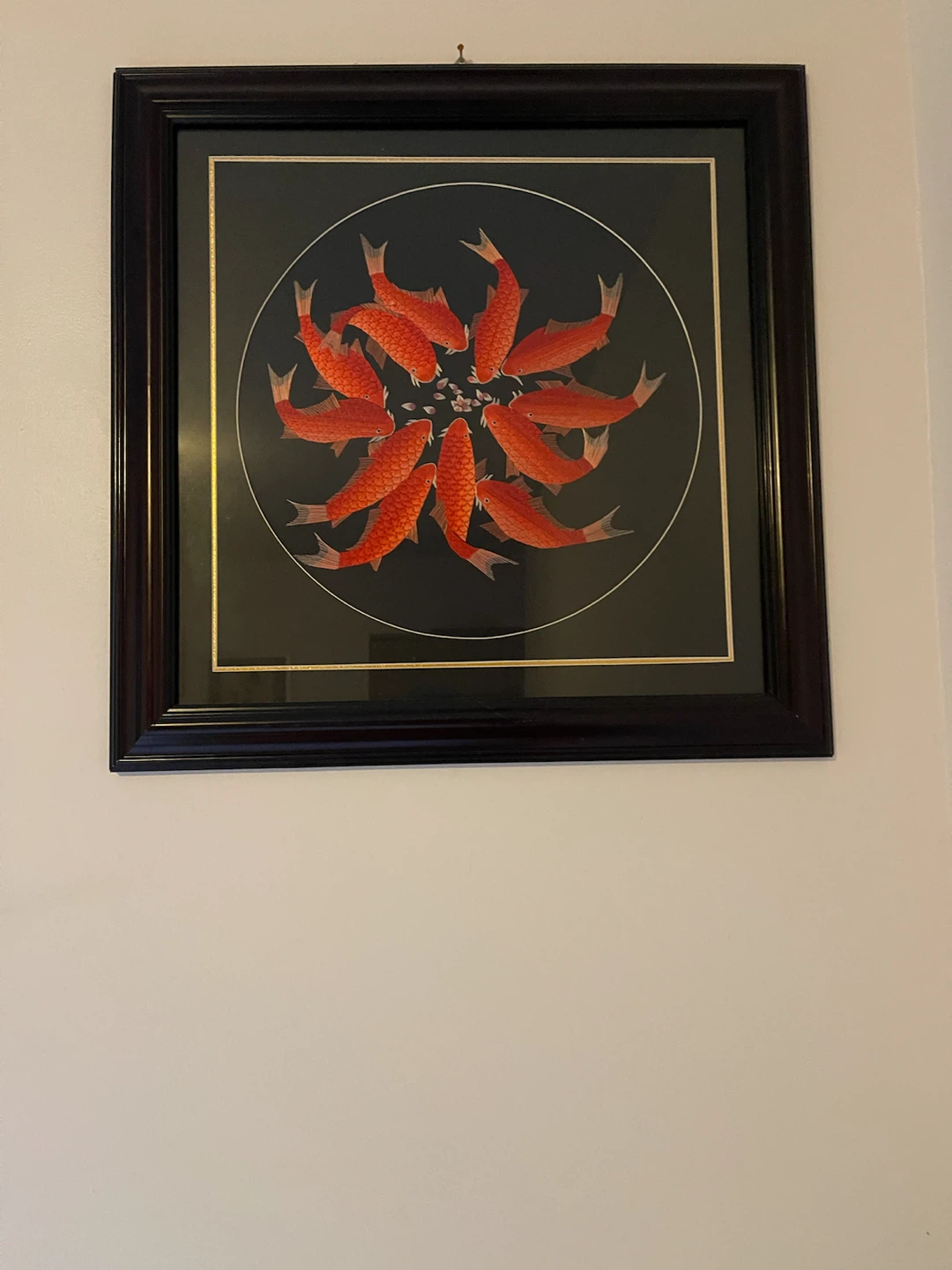 Framed Koi Fish Circle Chinese Silk Embroidery