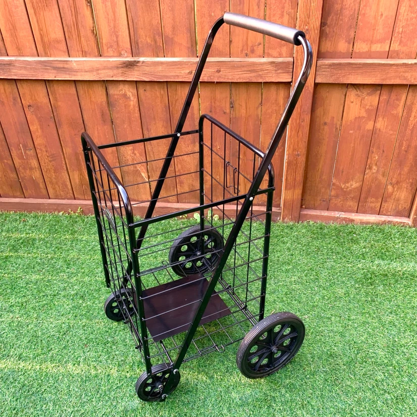 Rolling Shopping Cart Push Basket with Wheels Grocery Storage
