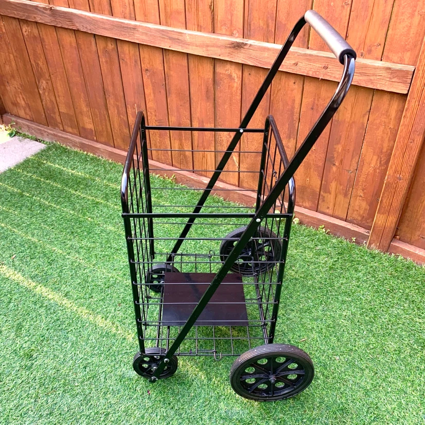 Rolling Shopping Cart Push Basket with Wheels Grocery Storage - photo 2