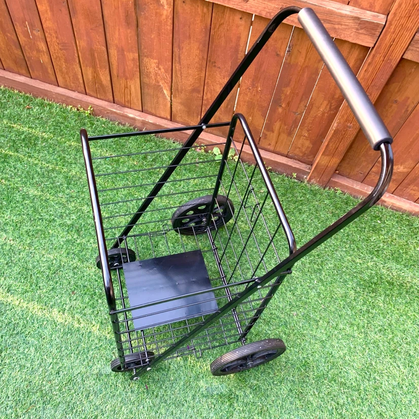 Rolling Shopping Cart Push Basket with Wheels Grocery Storage - photo 3