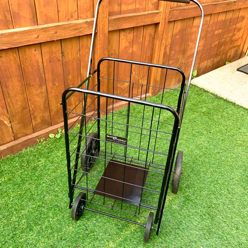 Rolling Shopping Cart Push Basket with Wheels Grocery Storage - photo 4