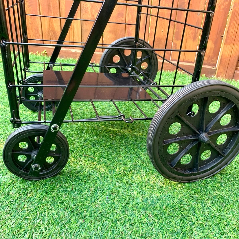Rolling Shopping Cart Push Basket with Wheels Grocery Storage - photo 5