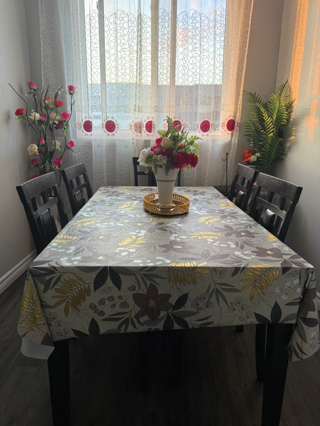 Dark Wood Dining Table and Chairs Set