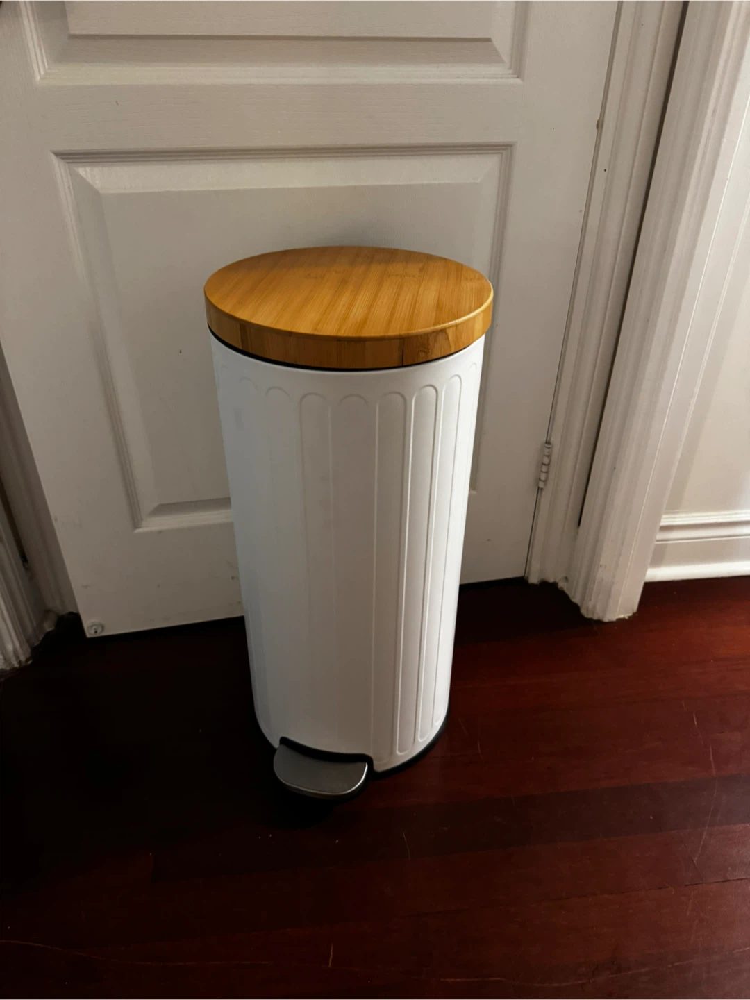 White Pedal Bin with Bamboo Lid
