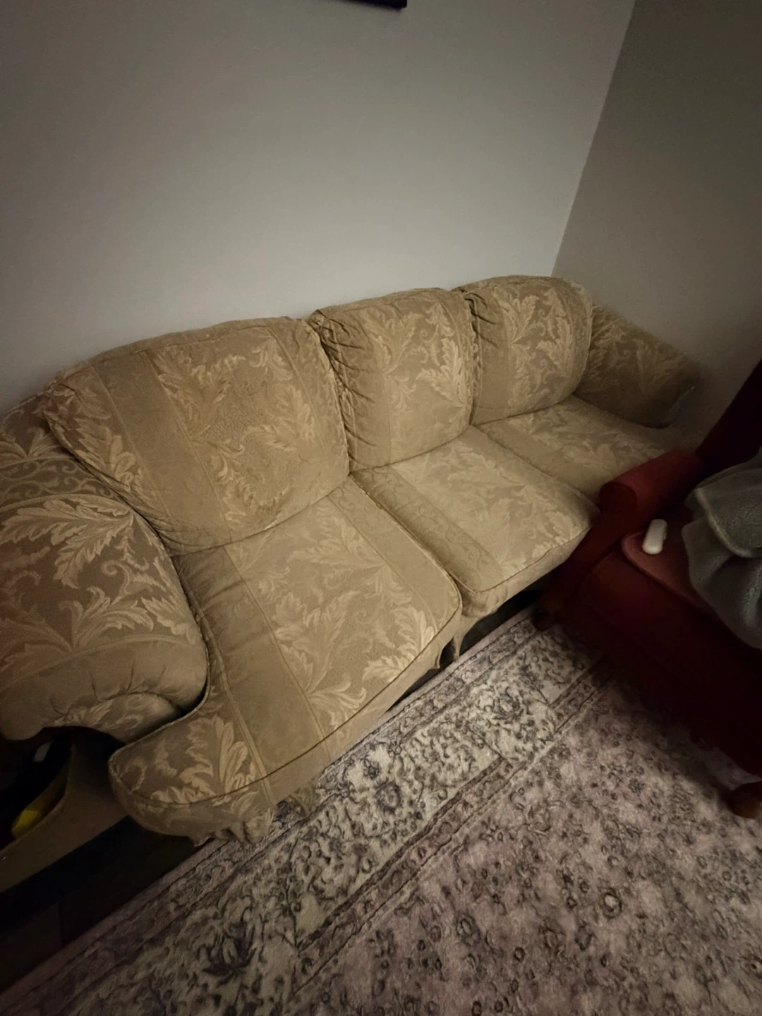 Tan Damask Pattern Sofa