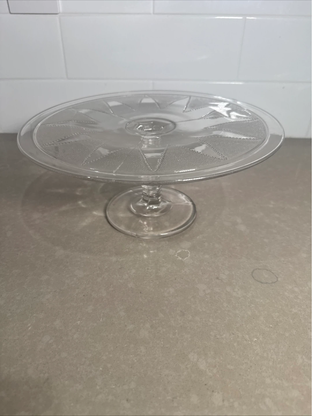 Glass Cake Stand with Embossed Design