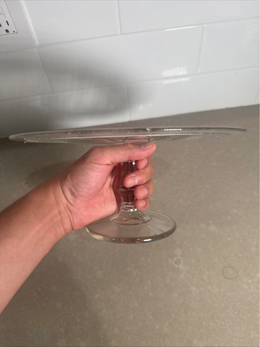 Glass Cake Stand with Embossed Design - photo 3