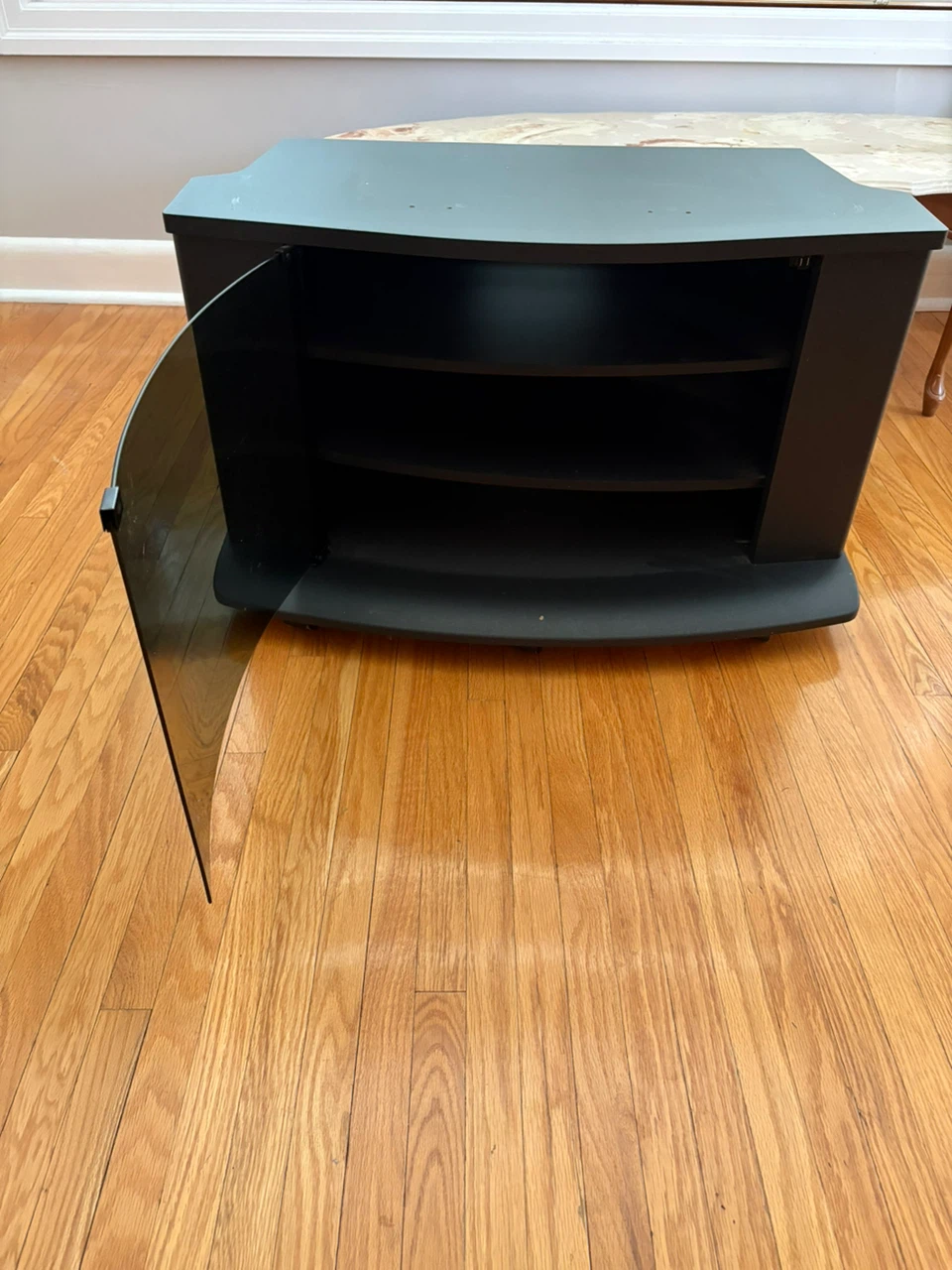 Black Entertainment Stand with Glass Door
