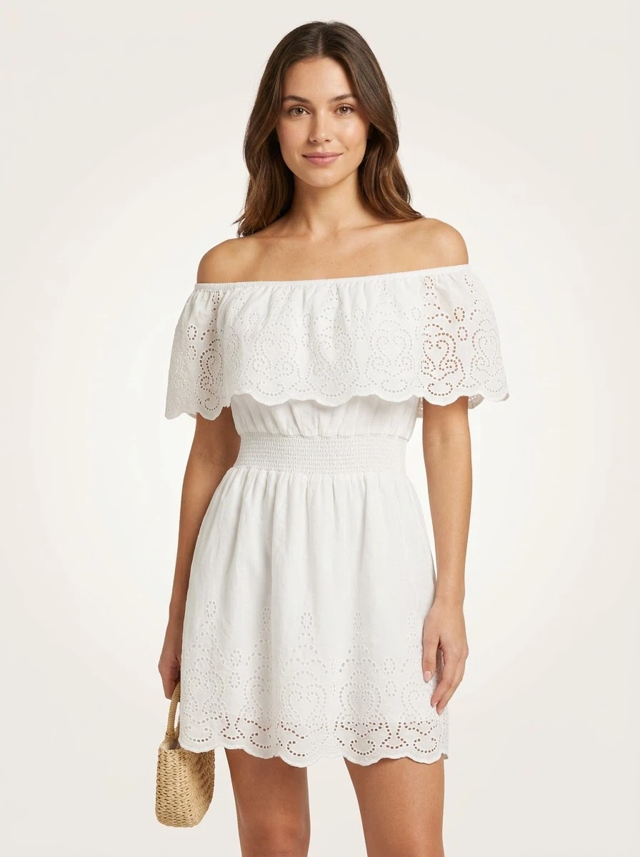 Super cute white eyelet off-the-shoulder mini dress