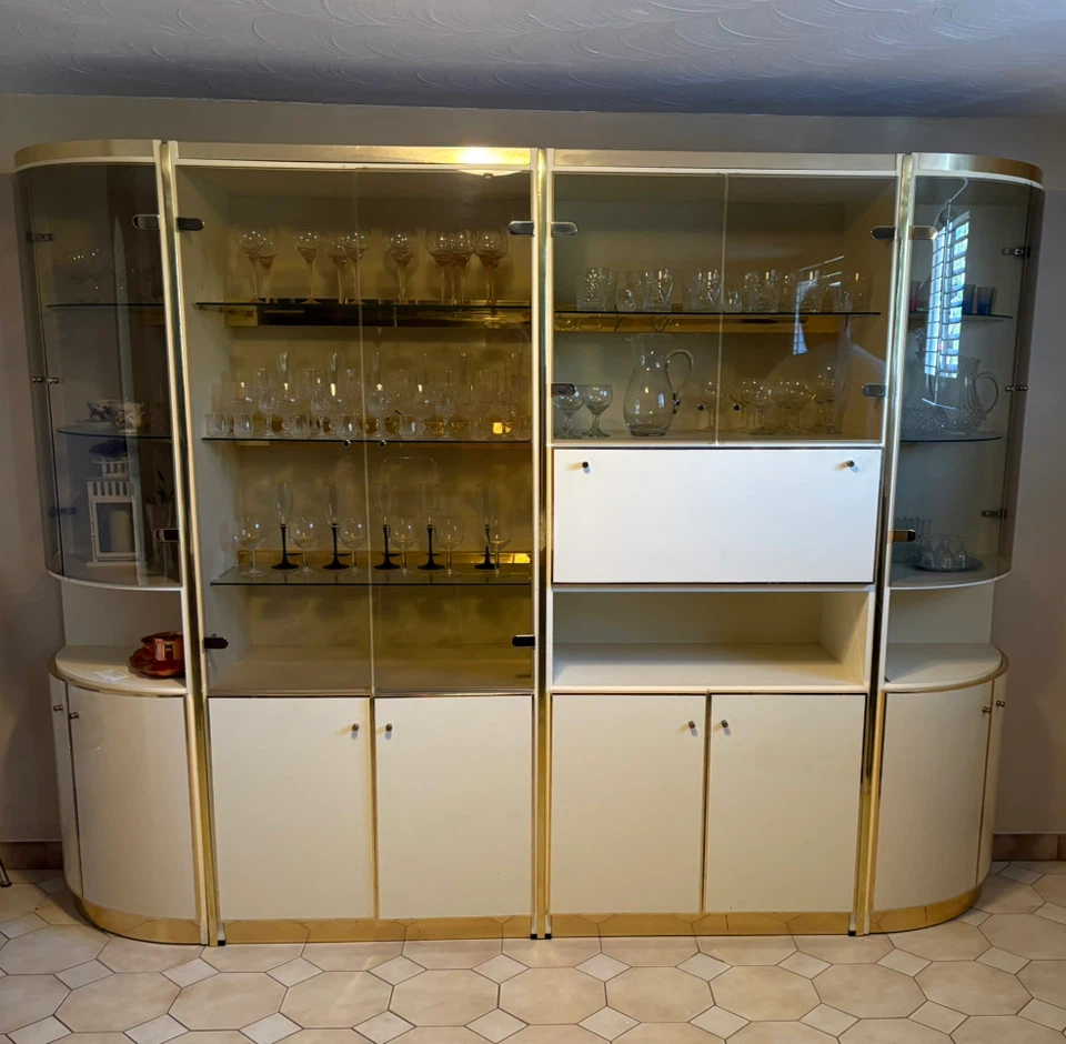 Vintage Off White Bar/Cabinet with Glass Doors