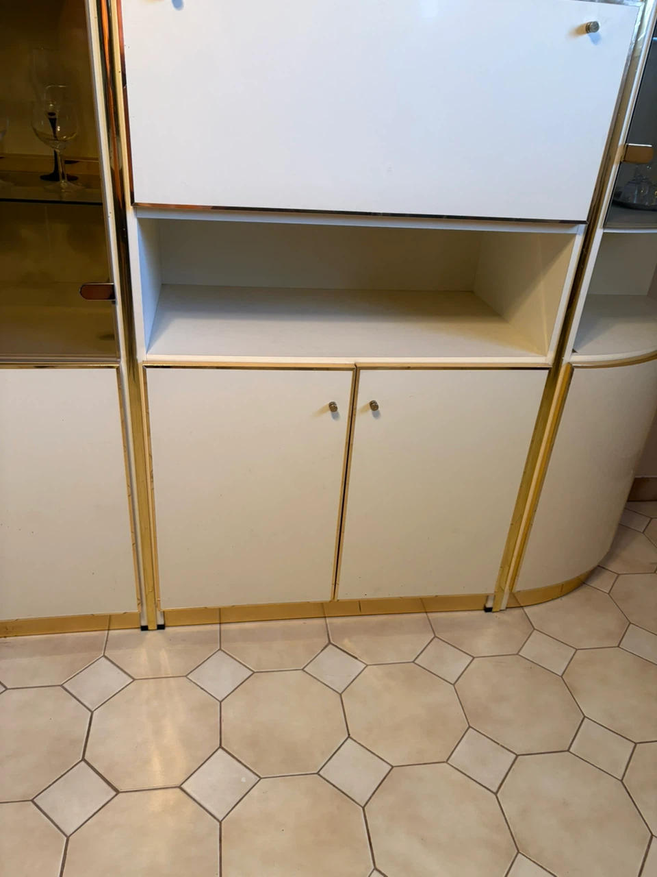 Vintage Off White Bar/Cabinet with Glass Doors - photo 2