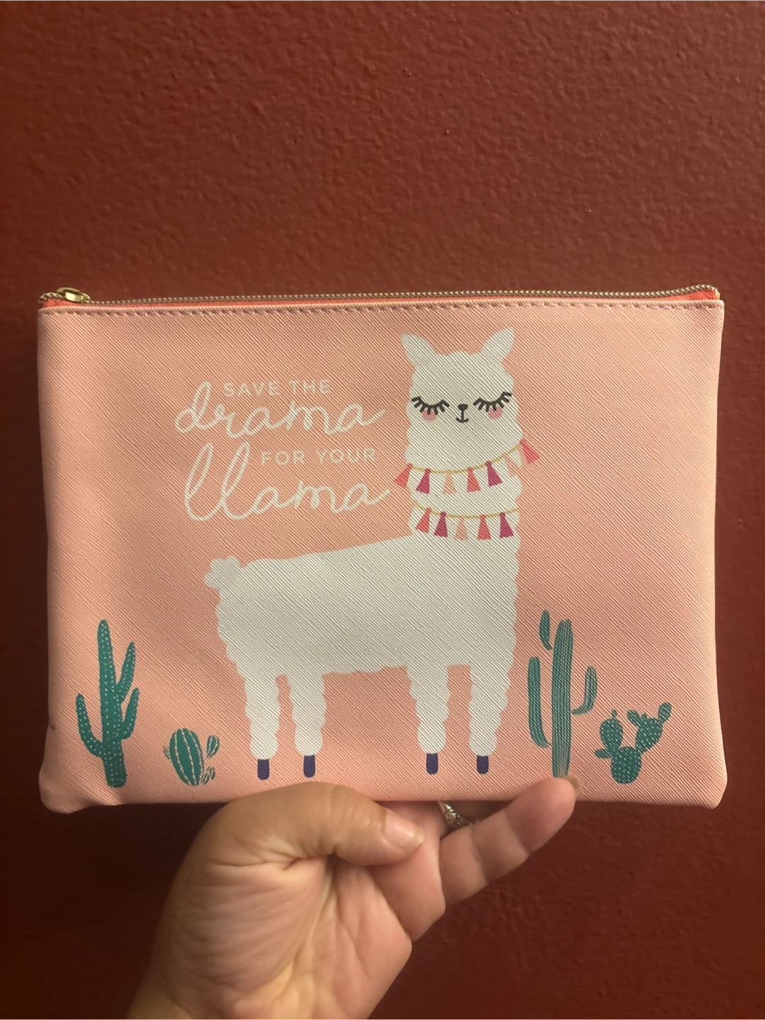 NEW Ruby + Cash Pink "Save the Drama for Your Llama" Flat Pouch