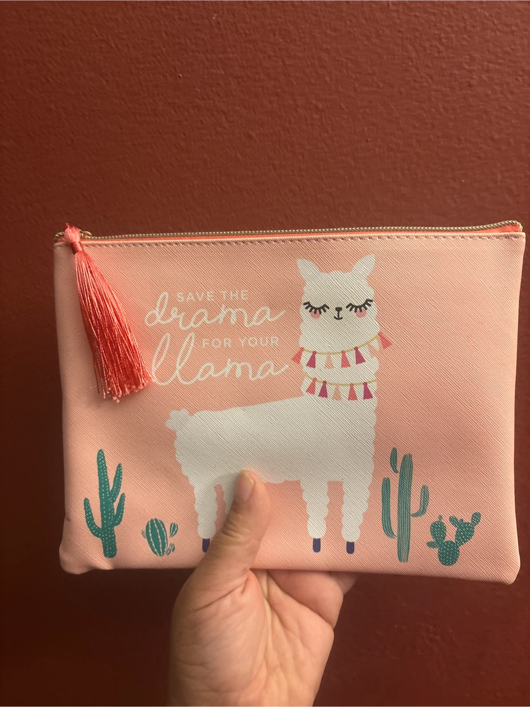 NEW Ruby + Cash Pink "Save the Drama for Your Llama" Flat Pouch - photo 2