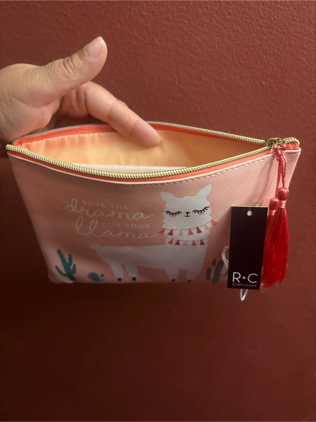 NEW Ruby + Cash Pink "Save the Drama for Your Llama" Flat Pouch - photo 5
