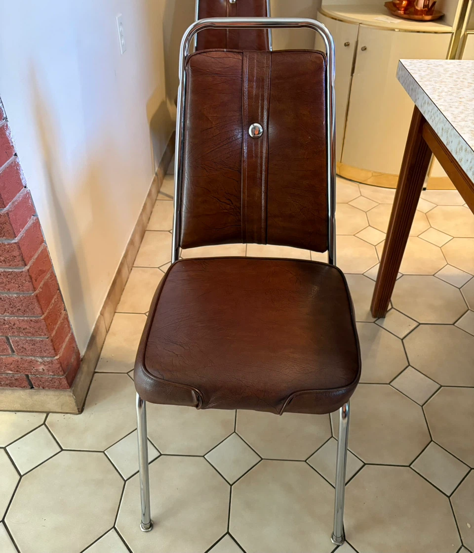 Vintage Vinyl & Chrome Dining Chairs (Set of 4)