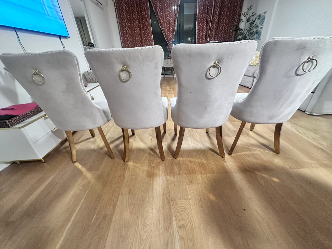 Set of 4 Light Gray Tufted Dining Chairs