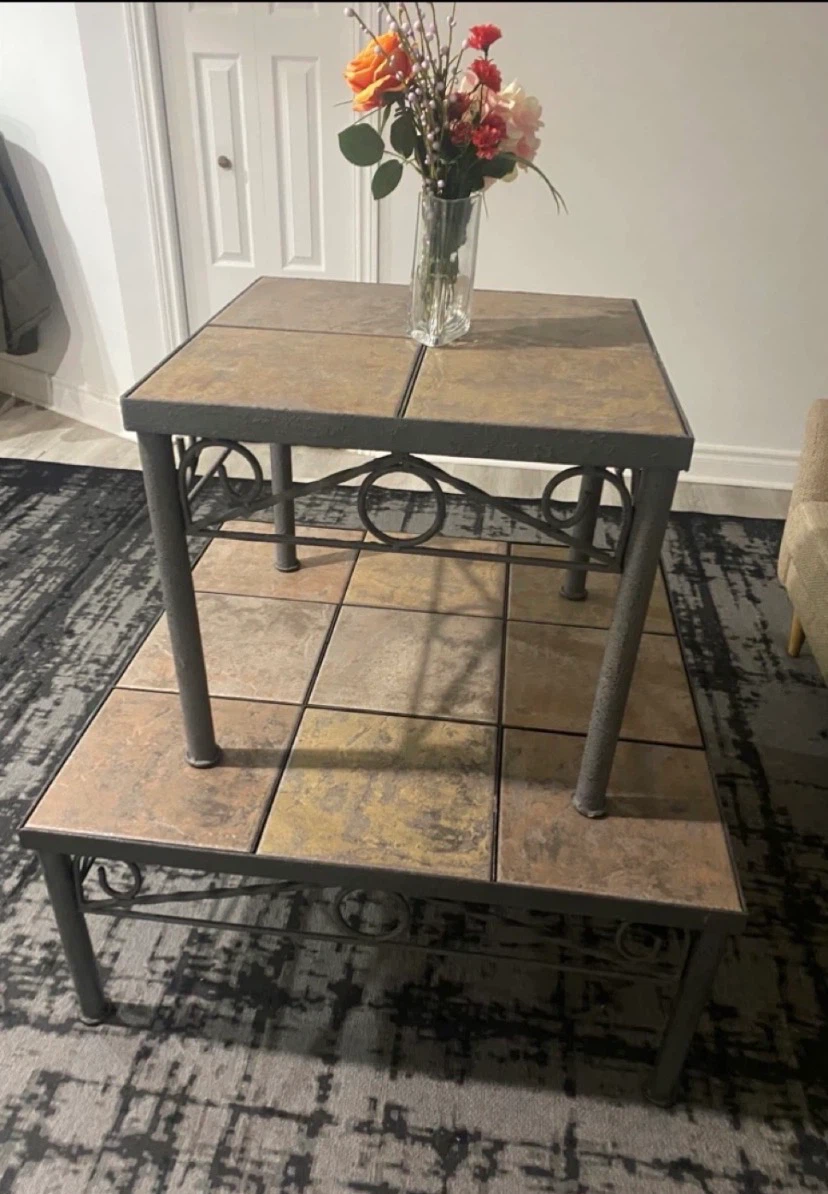 Stone tile coffee table and side table set