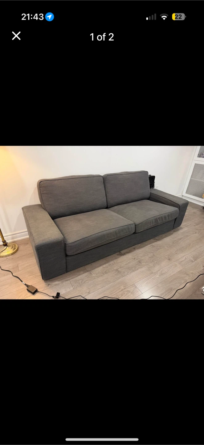 Great Condition - Dark grey fabric sofa