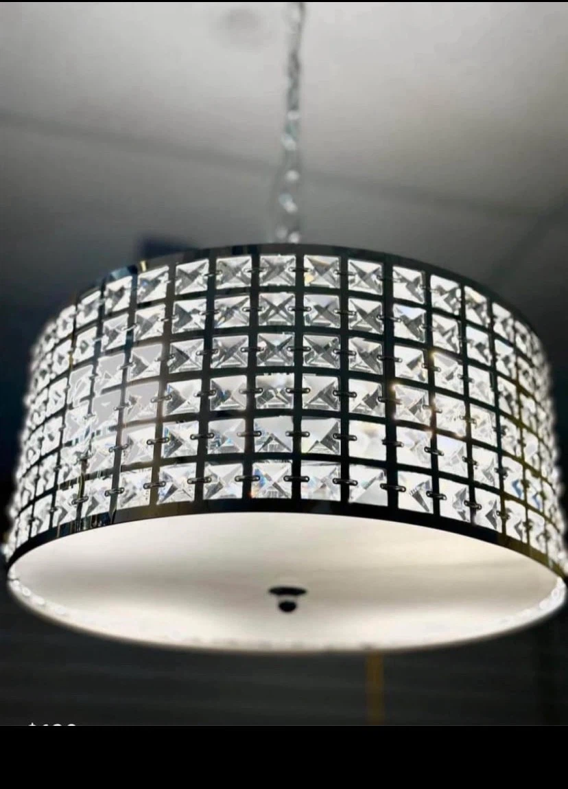 Chrome and crystal drum pendant light